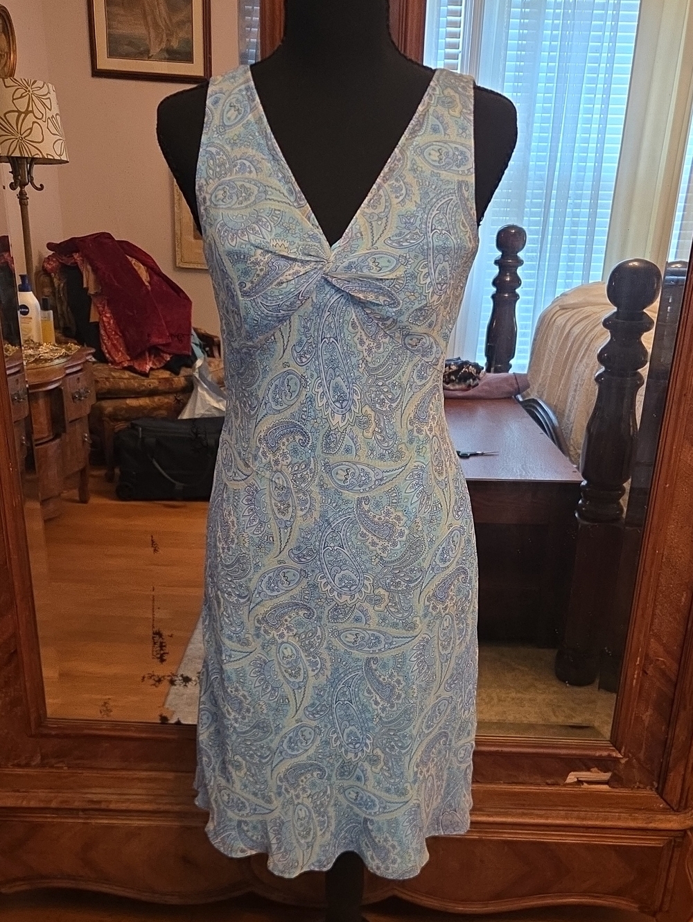 Ann Taylor Light Blue Paisley Twist-Front Dress
